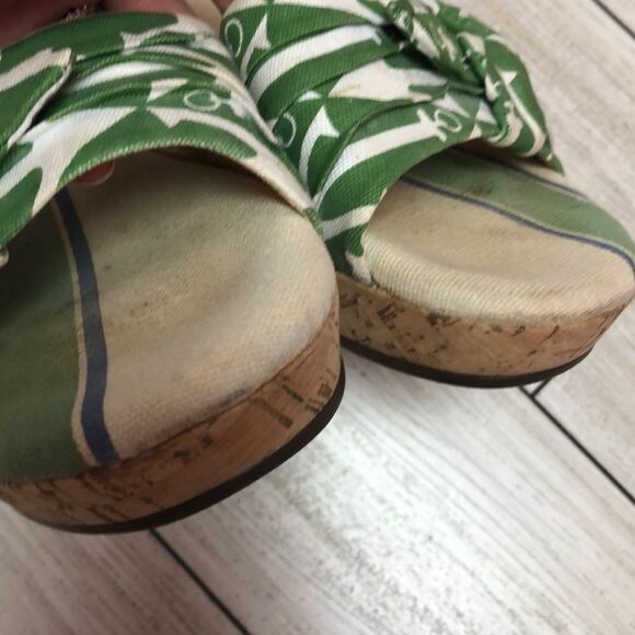 Sperry Green striped anchor cork wedge shoes 7.5 - Picture 6 of 8